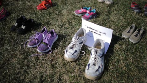 Tom Mauser loaned a pair of his son's shoes for a demonstration at the U.S. Capitol this month aimed at showing how many children have been killed by gun violence since the Sandy Hook school massacre.
