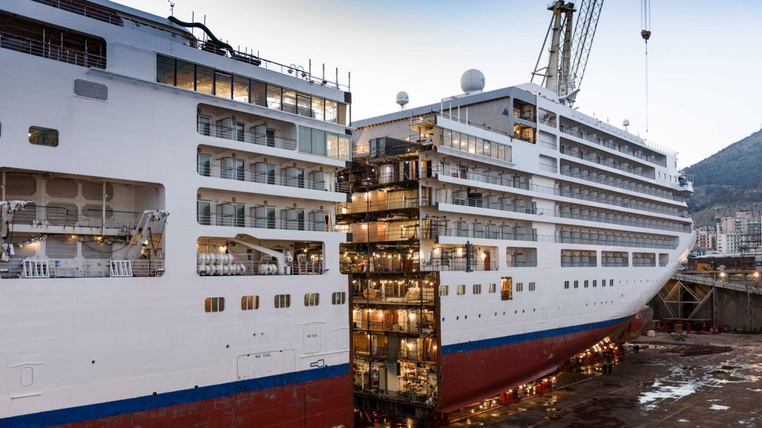 <strong>World first: </strong>Described as a "rarely performed feat of maritime architecture," the operation is the first of its kind involving a luxury cruise ship, according to Silversea.