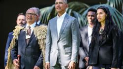 AUCKLAND, NEW ZEALAND - MARCH 22:  Barack Obama attends a powhiri at Government House on March 22, 2018 in Auckland, New Zealand. It is the former US president's first visit to New Zealand, where he will be giving a a series of talks. Obama will also meet New Zealand prime minister Jacinda Ardern and former PM John Key during his visit.  (Photo by Pool/Getty Images)