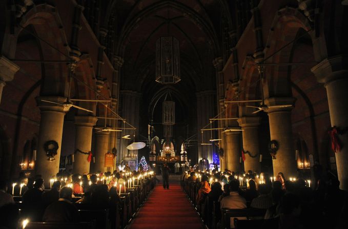 The church was designed by architect John Oldrid Scott in a style known as Early English -- a medieval Gothic aesthetic characterized by pointed arches, vaults and buttresses. 