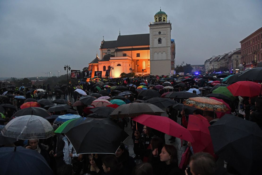 Women march in Warsaw in October 2017 to protest efforts by the Polish government to further restrict abortion.