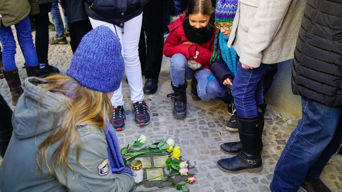 The stones commemorating the Boschwitz family mark the day they were sent to Auschwitz.