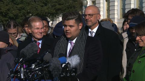 Parkland student Demitri Hoth speaks Friday in Washington as Sen. Bill Nelson, left, and Rep. Ted Deutch look on.