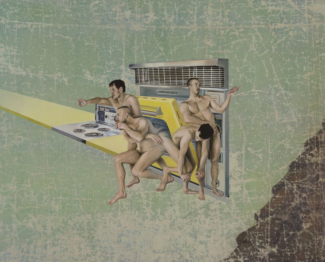 "Man-Machine (4 men and air conditioner)" (2018) by Jim Shaw