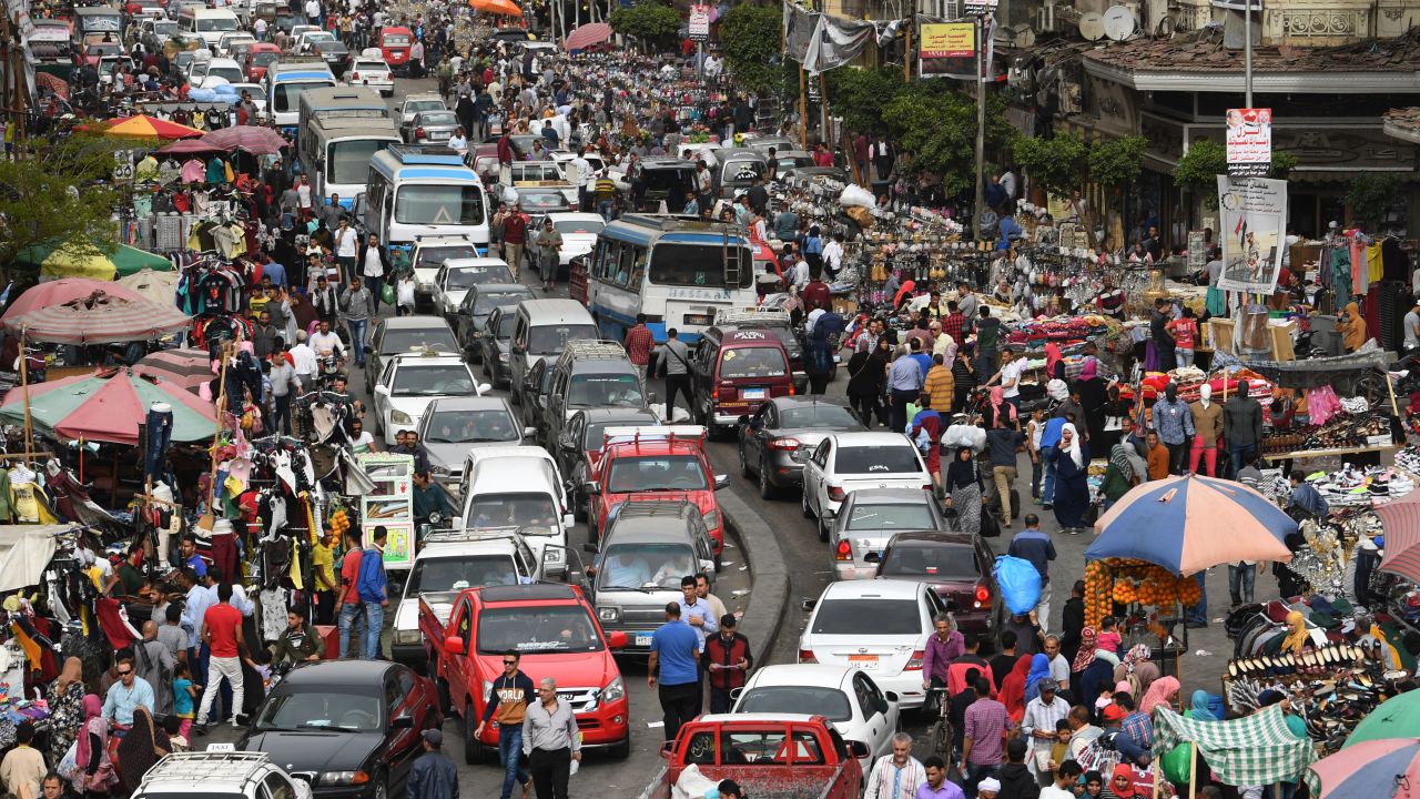 Egyptian drivers stuck in congestion this month by the El Ataba open-air market in Cairo.