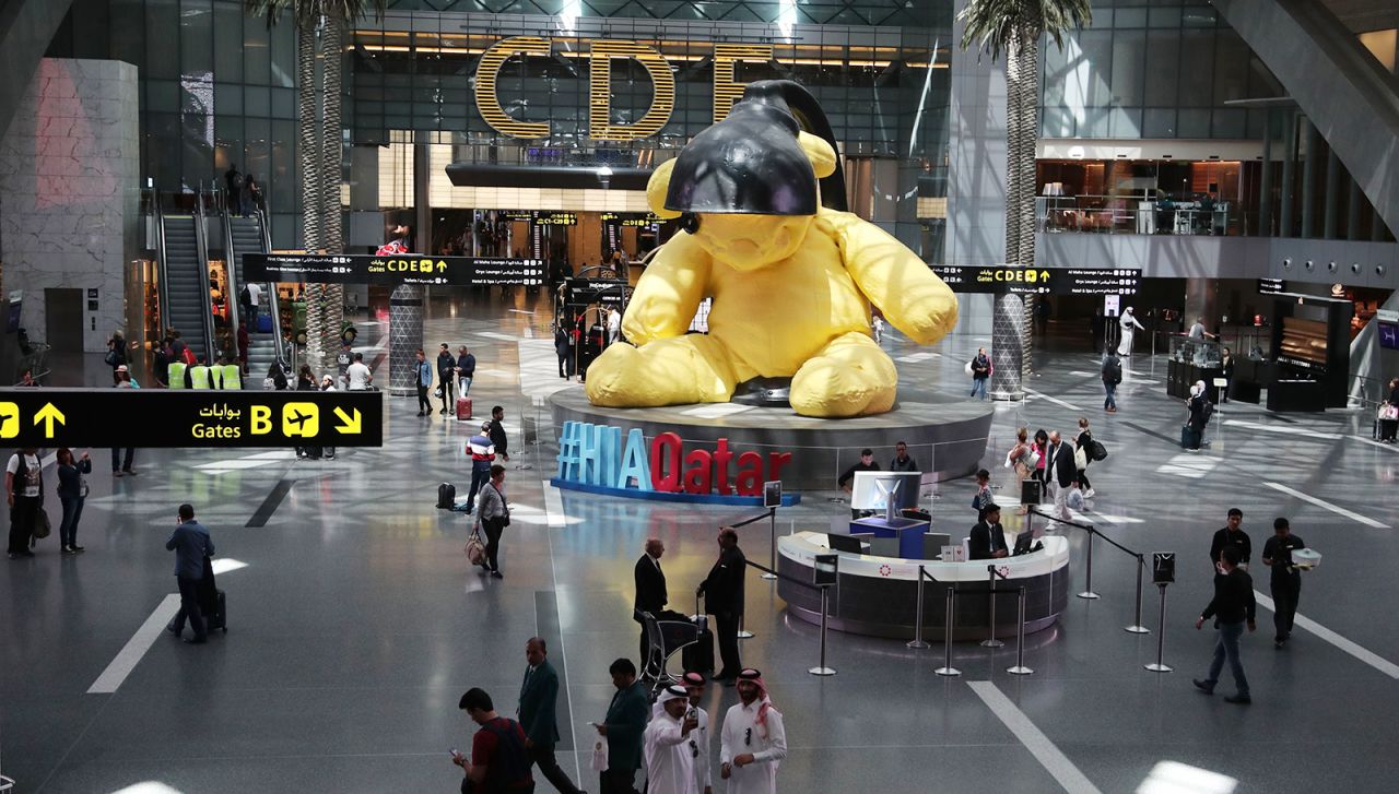 <strong>Subversive sculpture:</strong> HIA prides itself on displaying groundbreaking artworks by contemporary and sometimes controversial artists. "Lamp Bear," by Swiss artist Urs Fischer, has become a surreal mascot of the airport.