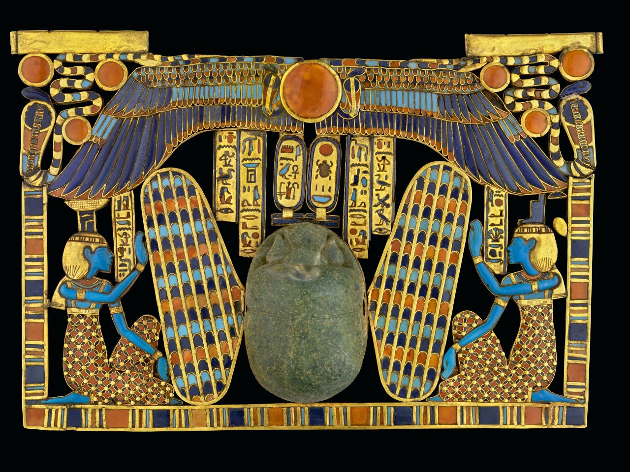Sandro Vannini has been photographing the Valley of Kings in Egypt for over two decades. He used breakthroughs in technology to capture this ancient civilization in remarkable detail. <br /><br />This image shows the decoration of a large funerary scarab made from green semiprecious stone.