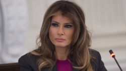 US First Lady Melania Trump holds a roundtable discussion on cyber safety with technology leaders in the State Dining Room of the White House in Washington, DC, March 20, 2018. / AFP PHOTO / SAUL LOEB        (Photo credit should read SAUL LOEB/AFP/Getty Images)