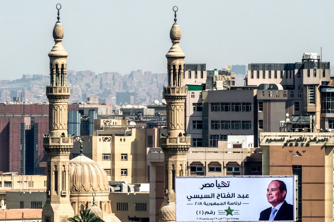A billboard for President Abdel Fattah el-Sisi next to a bridge over the river Nile in Cairo.