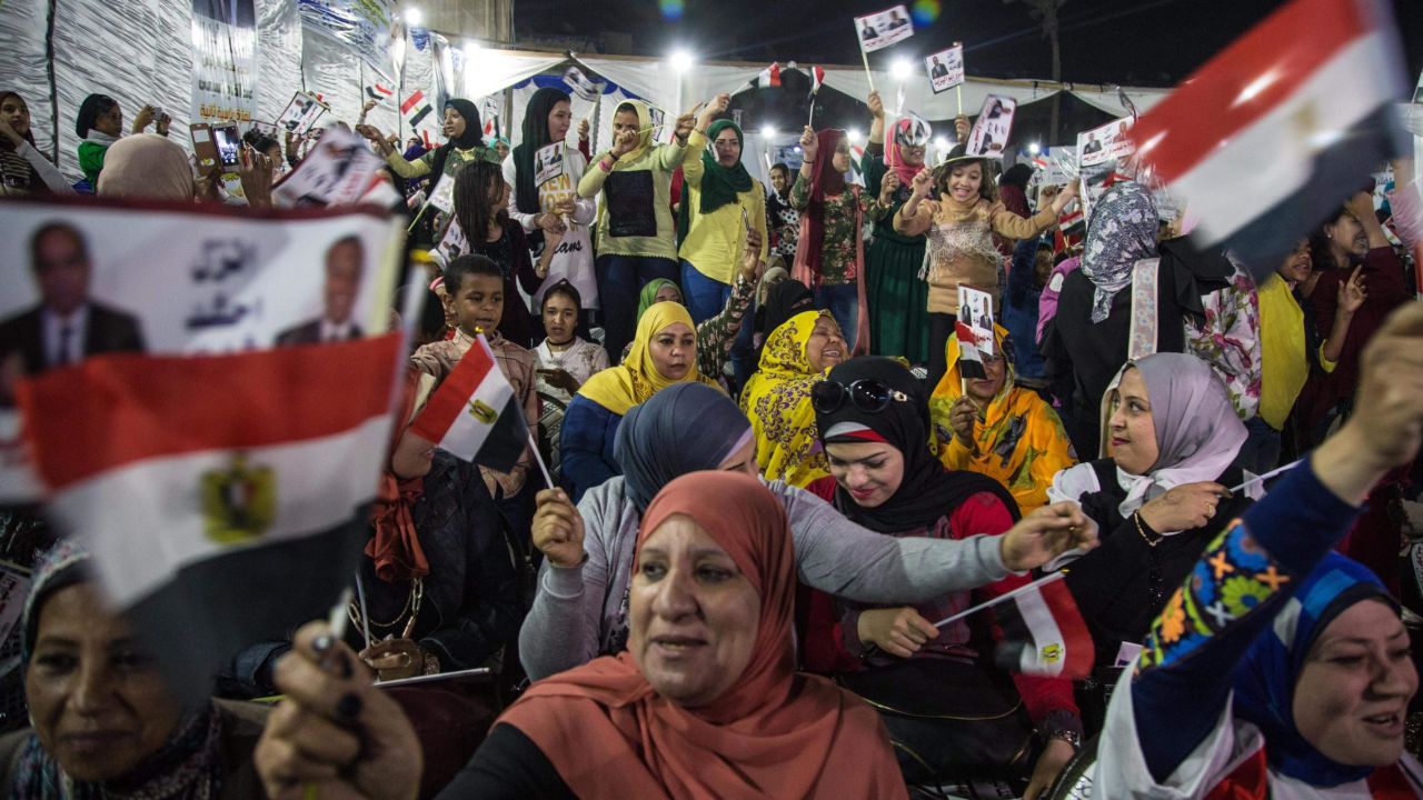 Egyptian supporters of President Abdel Fattah el-Sisi at a rally in Cairo on March 9, 2018.