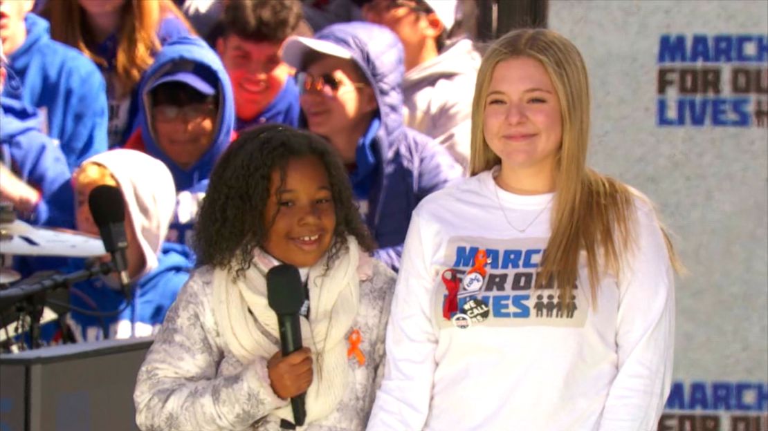 Yolanda Renee King, left, appeared on stage by the side of Stoneman Douglas student Jaclyn Corin at the March for Our Lives.