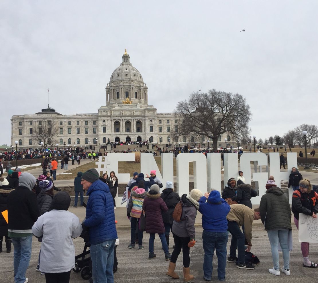 Jennifer Skiba took this photo of marchers and a large "#ENOUGH" sign Saturday in front of the capitol in St. Paul, Minnesota, on Saturday, March 24, 2018.