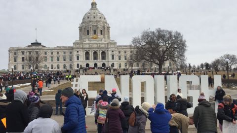 Jennifer Skiba took this photo of marchers and a large "#ENOUGH" sign Saturday in front of the capitol in St. Paul, Minnesota, on Saturday, March 24, 2018.