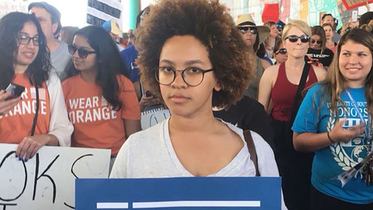 Courtney Wilkerson marches in Tampa, Florida.