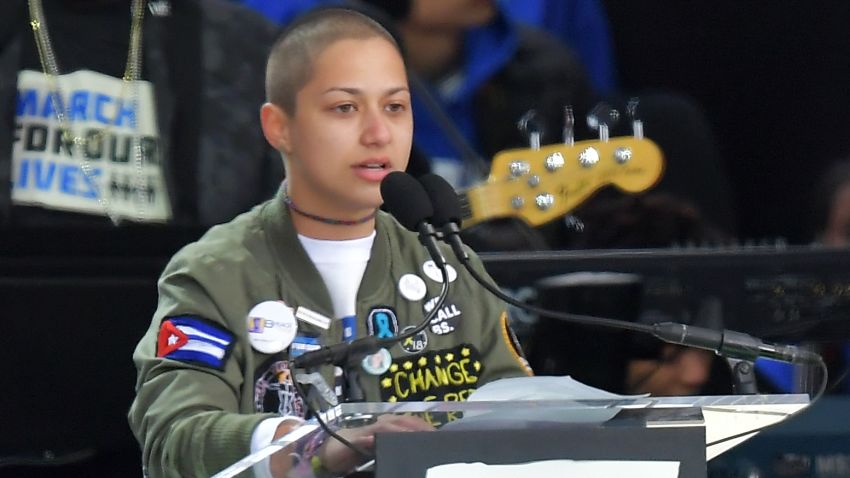 Marjory Stoneman Douglas High School student Emma Gonzalez speaks during the March for Our Lives Rally in Washington, DC on March 24, 2018.
Galvanized by a massacre at a Florida high school, hundreds of thousands of Americans are expected to take to the streets in cities across the United States on Saturday in the biggest protest for gun control in a generation. / AFP PHOTO / MANDEL NGAN (Photo credit should read MANDEL NGAN/AFP/Getty Images)