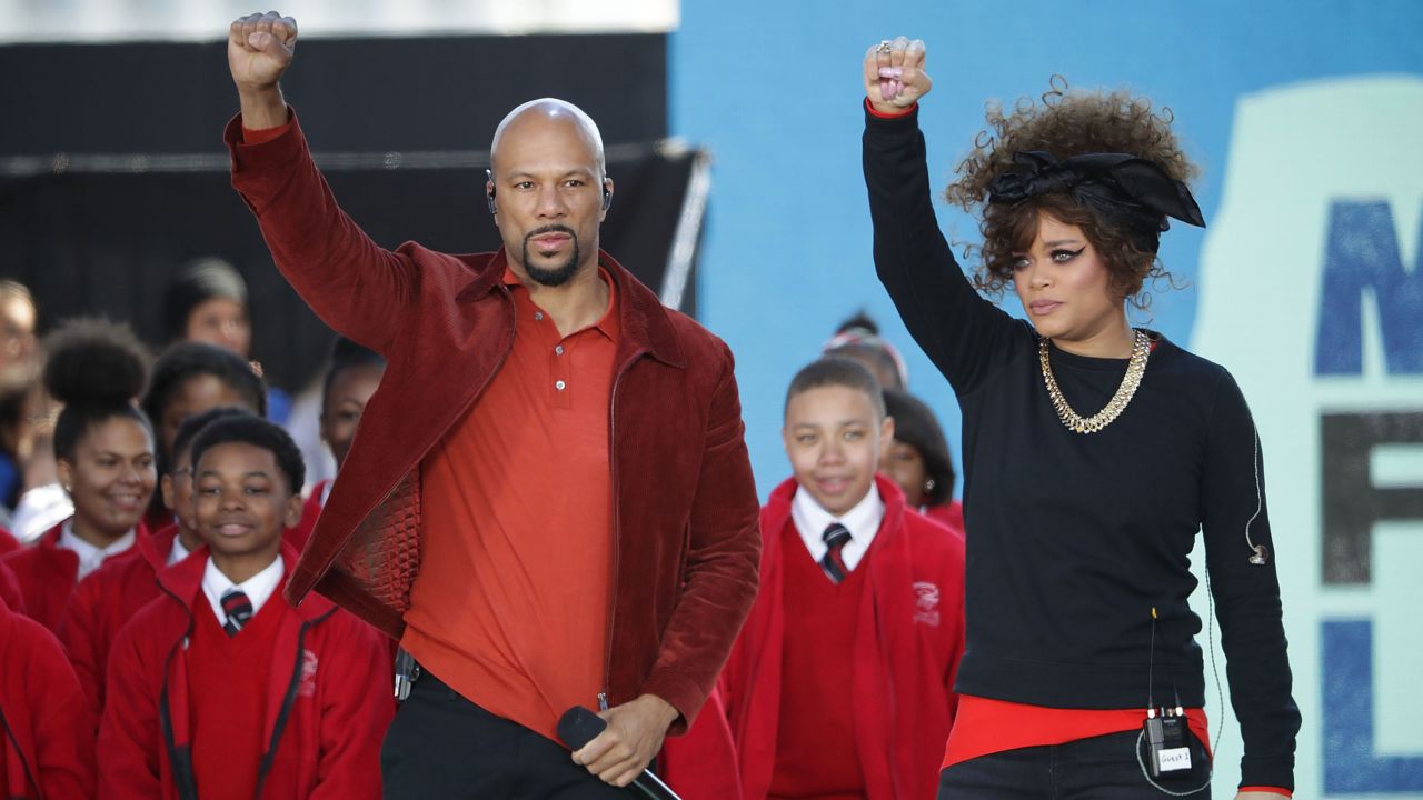 Common and Andra Day perform "Stand Up For Something" with members of the Cardinal Shehan School Choir during the March for Our Lives rally.