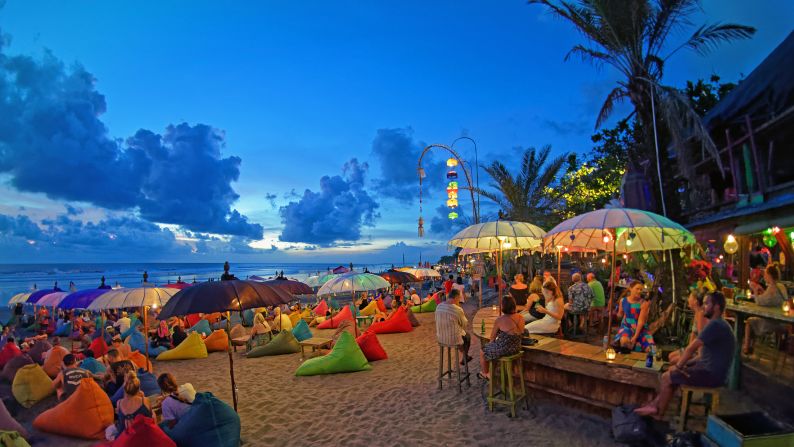 <strong>May in Bali, Indonesia: </strong>At Double Six Beach in Seminyak in southern Bali, visitors chill out at the beach bars after sunset. Bali is known the world over for its beaches.