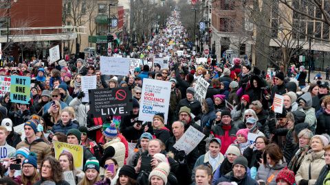 March for Our Lives protesters march to the Capitol on Saturday in Madison, Wisconsin. 