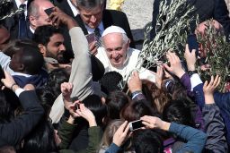 Pope Francis at the the end of Palm Sunday Mass in Vatican City