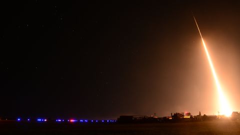 A medium-range ballistic missile target launches from a Hawaii facility for intercepiton by a the guided-missile cruiser USS Lake Erie, equipped with the second-generation Aegis Ballistic Missile Defense weapon system.