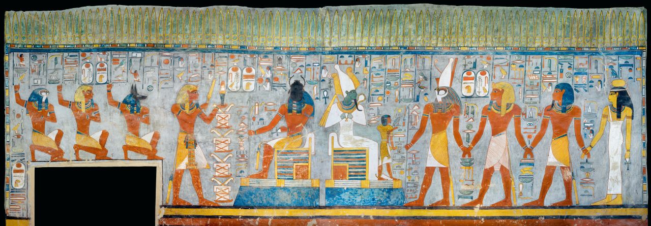 The tomb of Ramesses: Kephri and Osiris sitting on their throne.