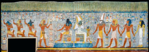 The tomb of Ramesses: Kephri and Osiris sitting on their throne. 