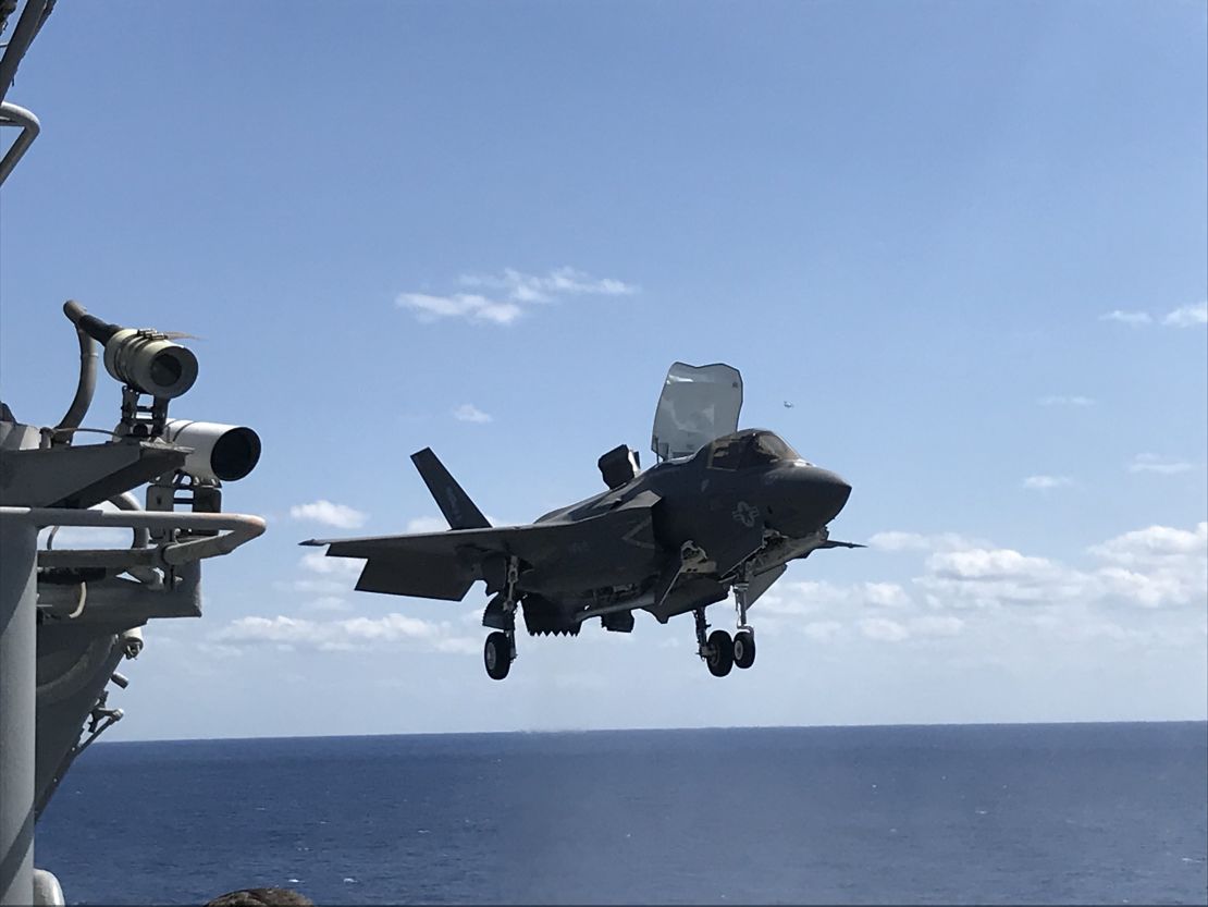 A F-35B lands on the USS Wasp.