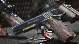 ATLANTA, GA - APRIL 29: Custom Remington pistols are displayed at the 146th NRA Annual Meetings & Exhibits on April 29, 2017 in Atlanta, Georgia. With more than 800 exhibitors, the convention is the largest annual gathering for the NRA's more than 5 million members.  (Photo by Scott Olson/Getty Images)