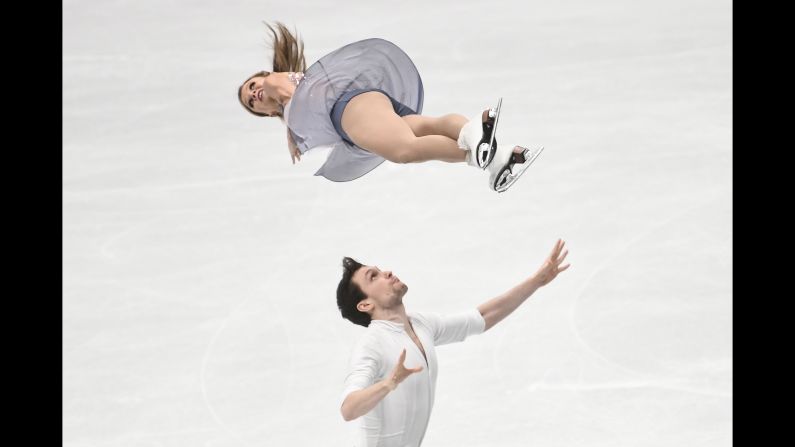Canadian figure skaters Kirsten Moore-Towers and Michael Marinaro perform their free skate during the World Championships on Thursday, March 22.