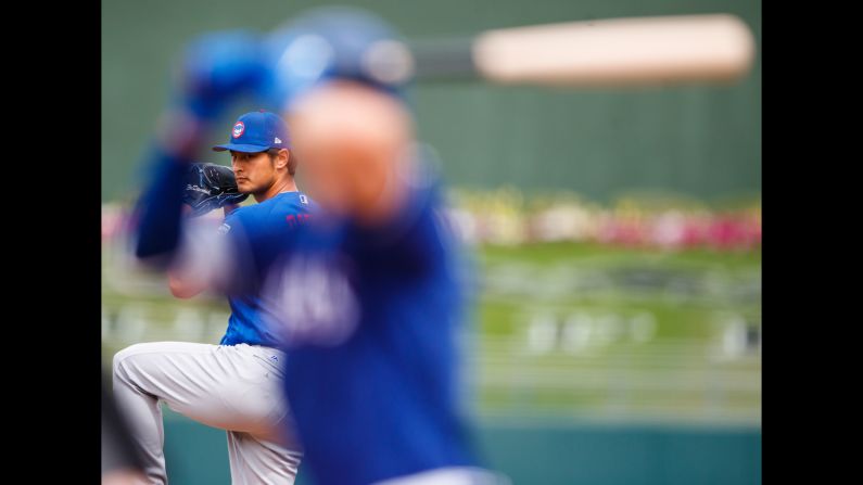 Yu Darvish, who signed with the Chicago Cubs this offseason, pitches against Texas during a spring-training game on Wednesday, March 21.