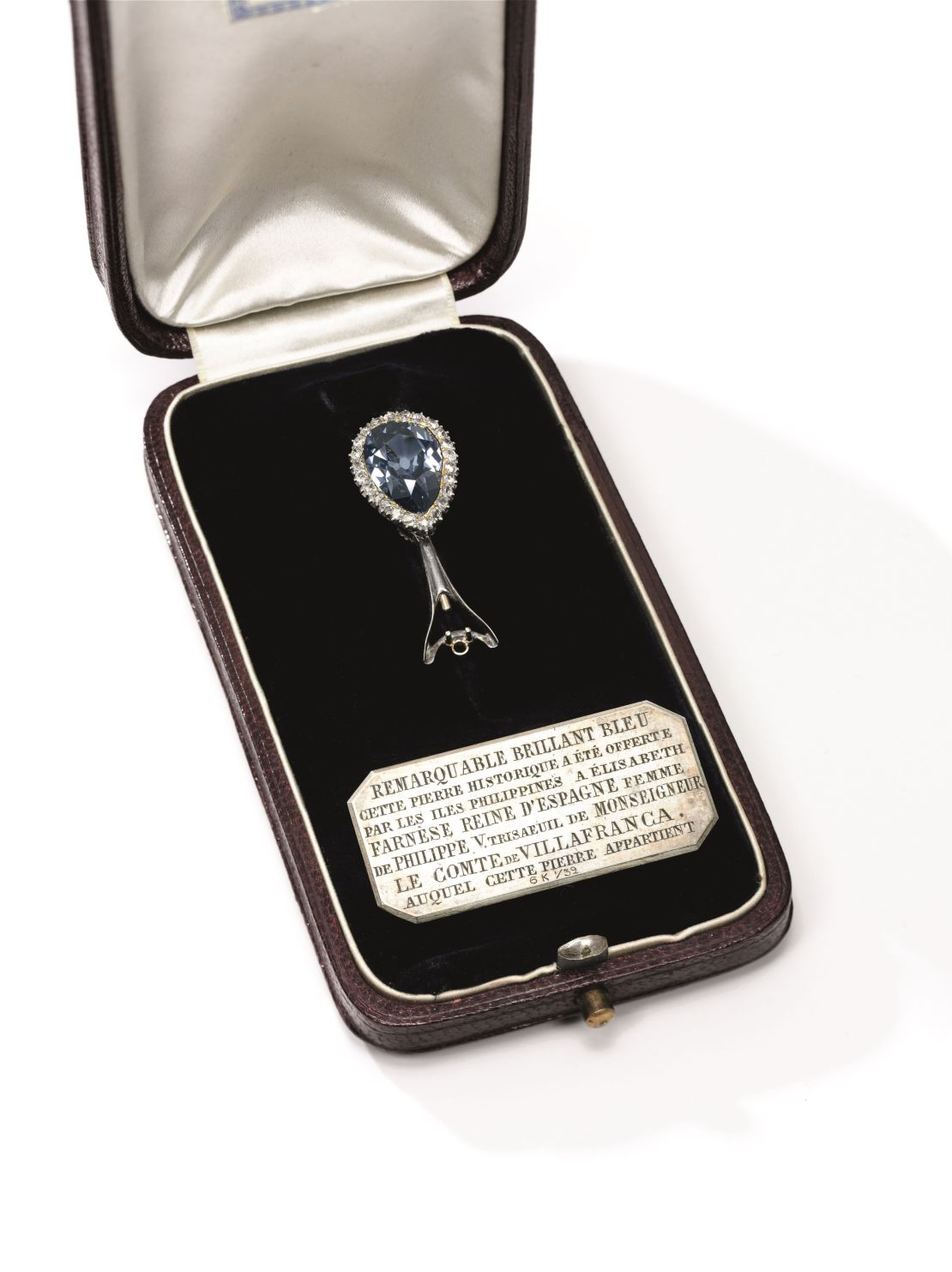 The Farnese Diamond is being sold with a detachable fitting, a case and a plaque explaining its provenance.