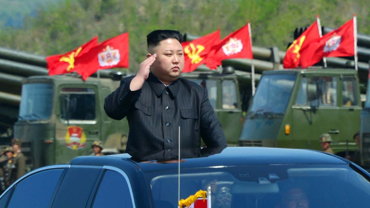 This undated picture released by North Korea's official Korean Central News Agency (KCNA) on April 26, 2017 shows North Korean leader Kim Jong-Un (C) attending the combined fire demonstration of the services of the Korean People's Army in celebration of its 85th founding anniversary at the airport of eastern front. / AFP PHOTO / KCNA VIA KNS / STR / South Korea OUT / REPUBLIC OF KOREA OUT   ---EDITORS NOTE--- RESTRICTED TO EDITORIAL USE - MANDATORY CREDIT "AFP PHOTO/KCNA VIA KNS" - NO MARKETING NO ADVERTISING CAMPAIGNS - DISTRIBUTED AS A SERVICE TO CLIENTS
THIS PICTURE WAS MADE AVAILABLE BY A THIRD PARTY. AFP CAN NOT INDEPENDENTLY VERIFY THE AUTHENTICITY, LOCATION, DATE AND CONTENT OF THIS IMAGE. THIS PHOTO IS DISTRIBUTED EXACTLY AS RECEIVED BY AFP.  /         (Photo credit should read STR/AFP/Getty Images)