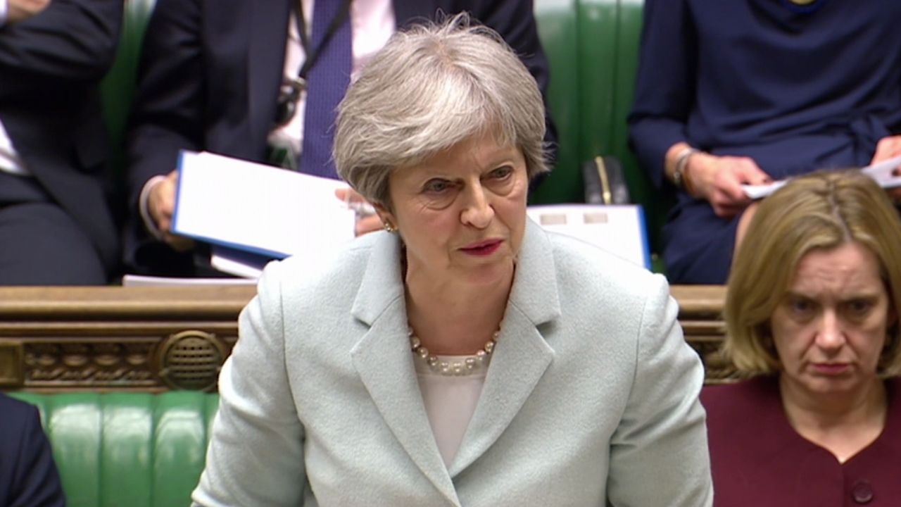 British Prime Minister Theresa May speaks Monday in Parliament.