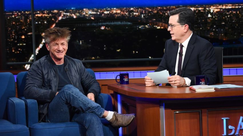 The Late Show with Stephen Colbert and guest Sean Penn during Monday's March 26, 2018 show. 