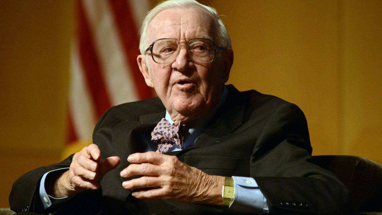 PHILADELPHIA, PA - APRIL 28: Retired Supreme Court Justice John Paul Stevens answers a question posed by Brooke Gladstone (not shown), Host and Managing Editor of National Public Radio newsmagazine at the National Constitution Center April 28 2014 in Philadelphia, Pennsylvania.  Stevens discussed his new book, Six Amendments: How and Why We Should Change the Constitution. (Photo by William Thomas Cain/Getty Images)