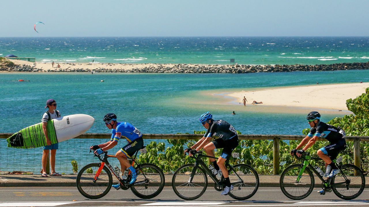 Cyclists compete during the road race test event in the Gold Coast.