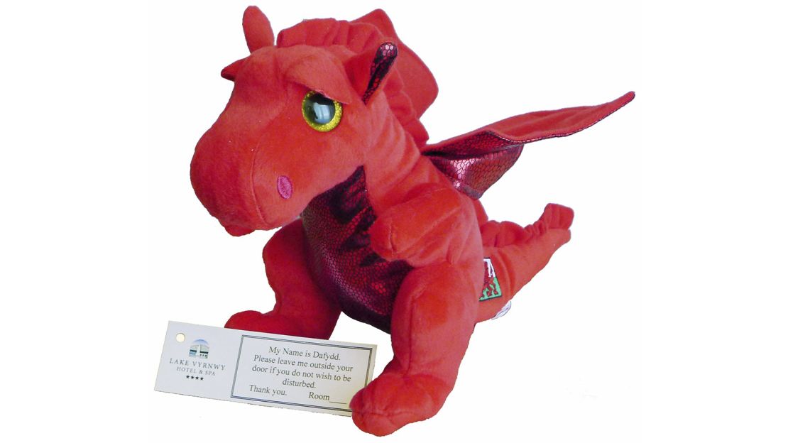 Some signs aren't signs at all, like this fun toy dragon. Pictured here: Lake Vyrnwy Hotel and Spa, Llanwyddyn, Powys, Wales.