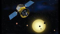 NASA's Transiting Exoplanet Survey Satellite (TESS), shown here in a conceptual illustration, will identify exoplanets orbiting the brightest stars just outside our solar system.