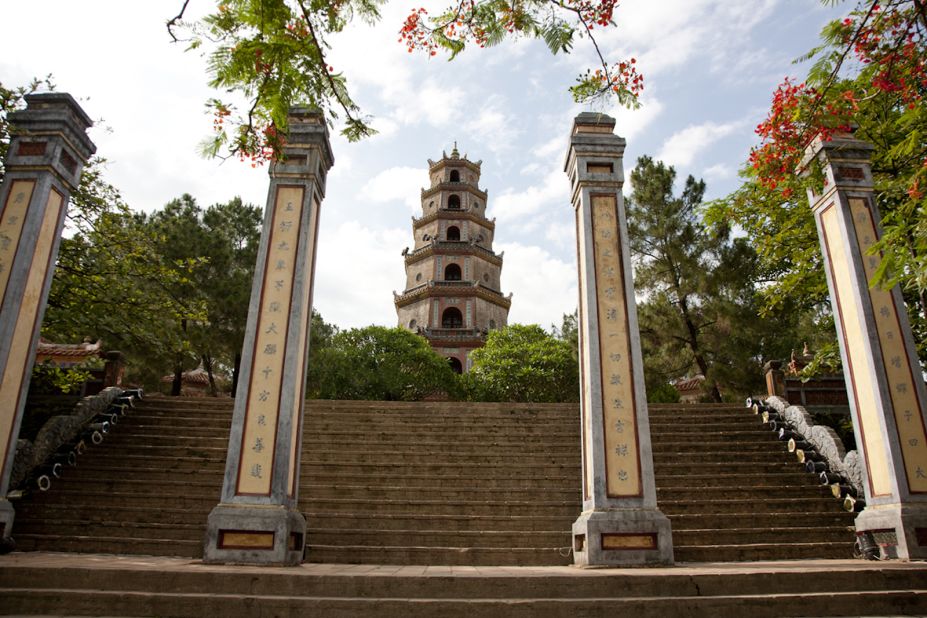 <strong>Hue:</strong> Sitting on the banks of the Perfume River in Central Vietnam, Hue served as the capital during the Nguyen Dynasty, from the mid-1500s until 1945. The city still remains the historic and cultural epicenter of Vietnam, retaining its imperial feel thanks to a clutch of royal palaces, shrines and theaters all housed in the UNESCO Complex of Hue Monuments. One of the top landmarks is the 19th-century Thien Mu pagoda, pictured here. Elsewhere in the city, you'll encounter Art Deco colonial-era buildings, such as <a href="http://www.la-residence-hue.com/" target="_blank" target="_blank">La Residence hotel</a> -- formerly the home of the French Resident Superieure. 