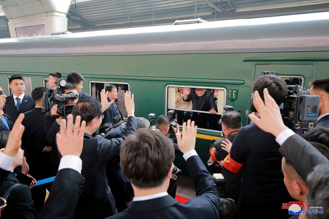 Kim Jong Un waves goodbye as he receives a sendoff this week in Beijing.