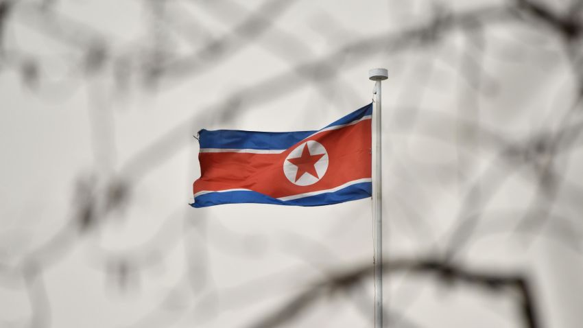The North Korean flag flies above the North Korean embassy in Beijing on March 28, 2018. (GREG BAKER/AFP/Getty Images)