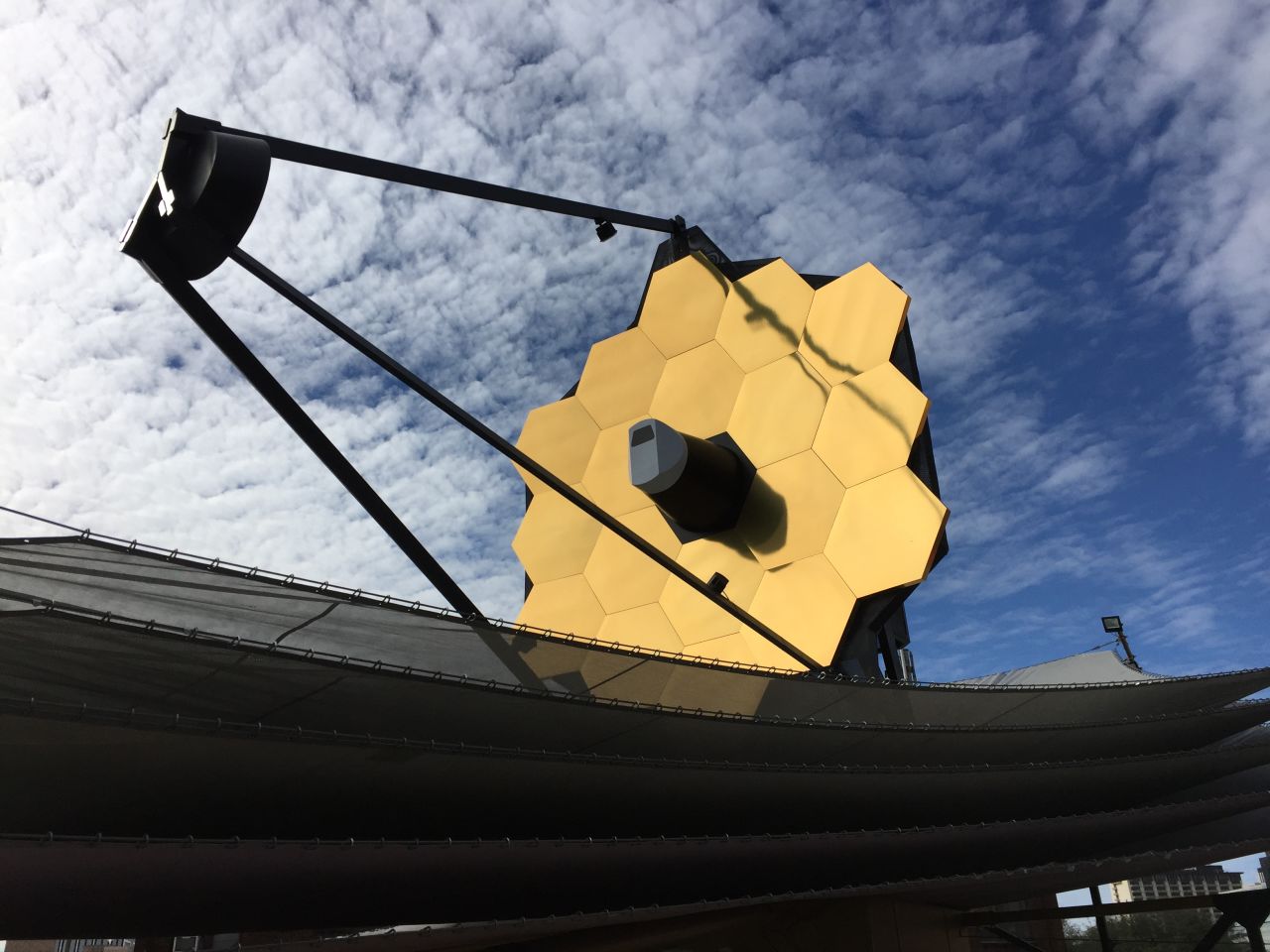 A full size replica of the James Webb Space Telescope shown at the 2017 Super Bowl.