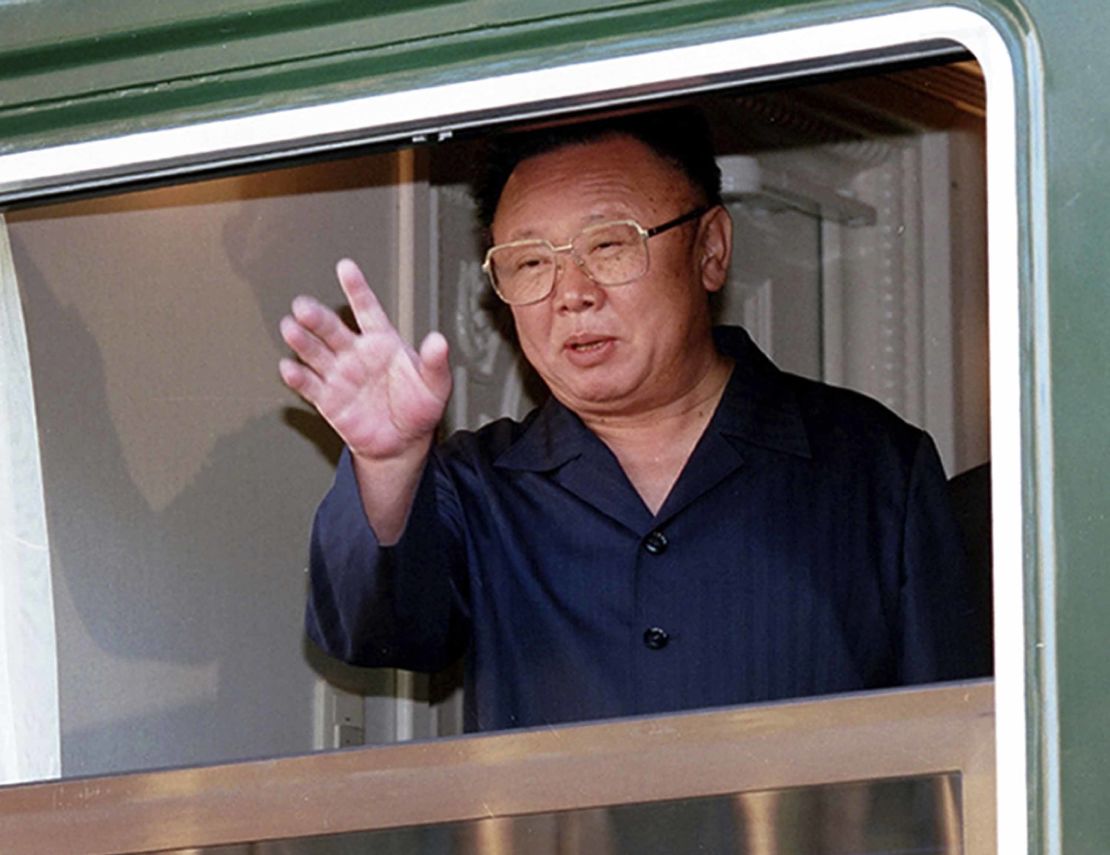 Former North Korean leader Kim Jong Il at the Russian border in August 2002.