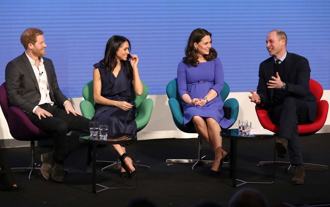 Prince Harry, Meghan Markle, Catherine, Duchess of Cambridge, and Prince William attend the first annual Royal Foundation Forum on February 28 in London.
