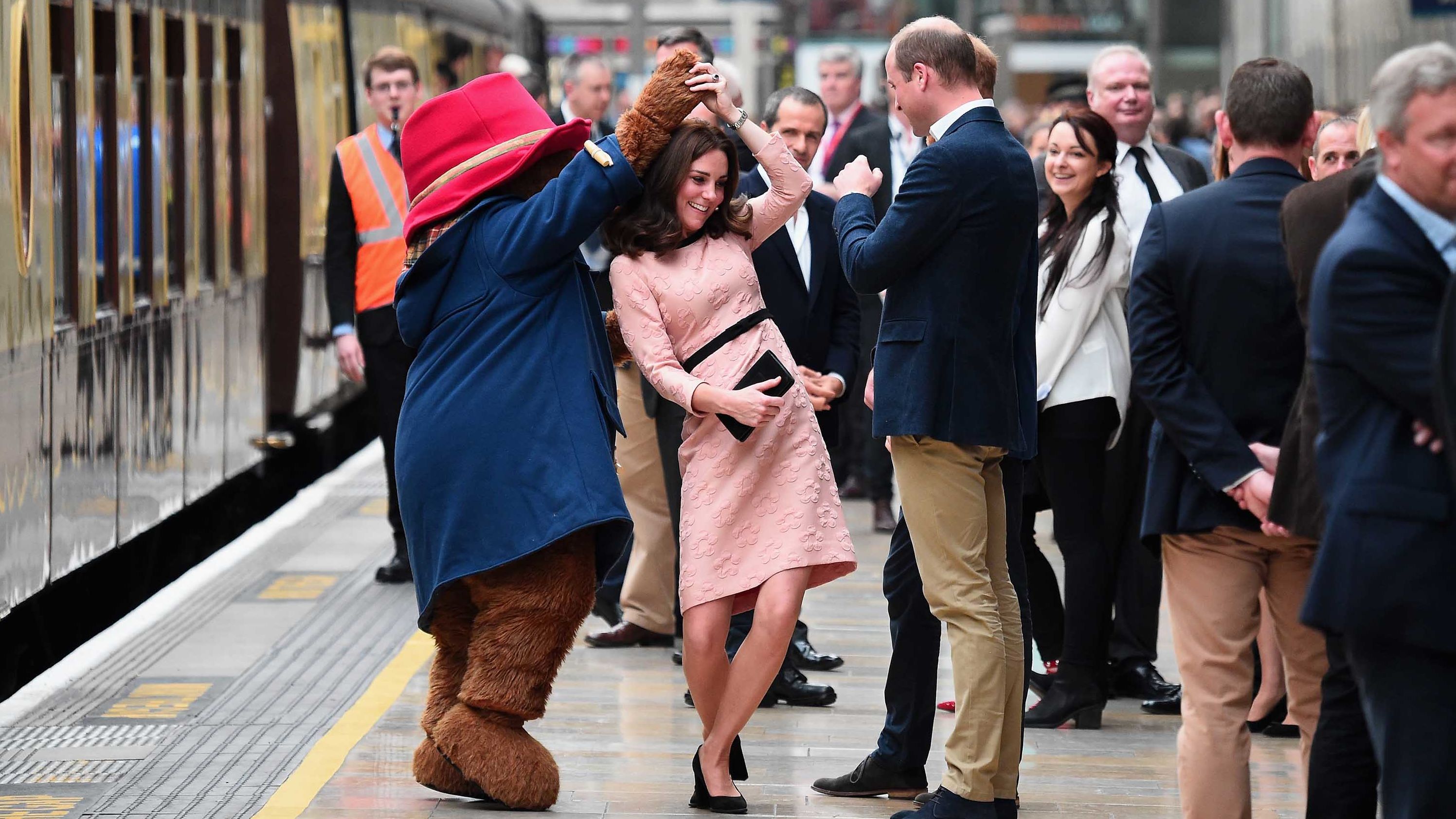 Paddington Bear dances with Catherine during a charity event in London in October 2017.