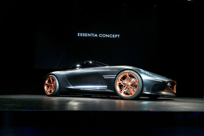 <strong>Genesis Essentia concept:</strong> This all-electric Grand Touring car is powered by a battery pack running down the center of the car. That allows the occupants to sit low to the ground, in true sports-car style, because the batteries aren't in the floor. Genesis is the luxury division of Hyundai, and this car provided the opportunity for designers to explore themes for future Genesis products.