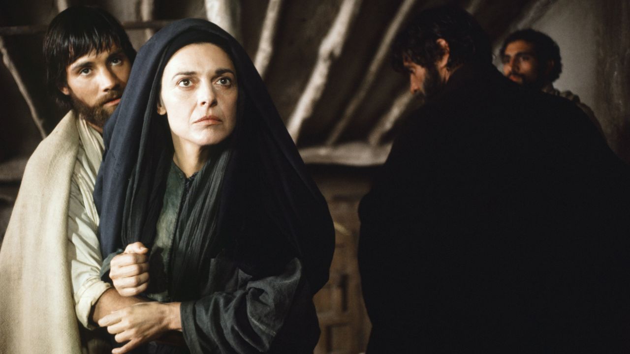 Mary Magdalene, as played by Anne Bancroft in the film "Jesus of Nazareth," announces the resurrection to the skeptical disciples. 