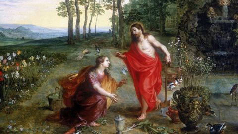 A woman, not a man, was the first person to preach an Easter sermon, according to the Bible. A painting shows a resurrected Jesus appearing first to Mary Magdalene.