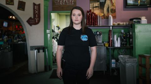 First-year teacher Jennifer Winchester is a server and part-time manager at La Luna restaurant in Newcastle, Oklahoma.
