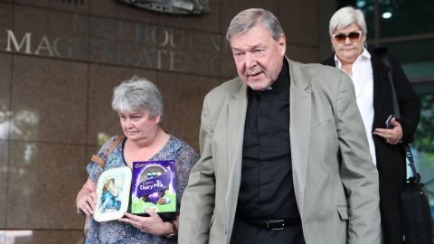 Cardinal George Pell leaves the court after his hearing at the Melbourne Magistrates Court in Melbourne on March 29.